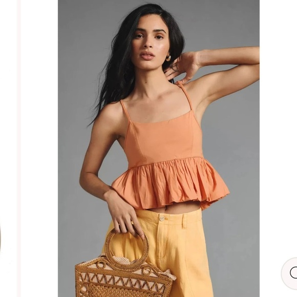 Anthropologie Tops - Maeve Anthropologie Ruffled
Bubble-Hem cotton Cropped Cami Tank sz L preloved